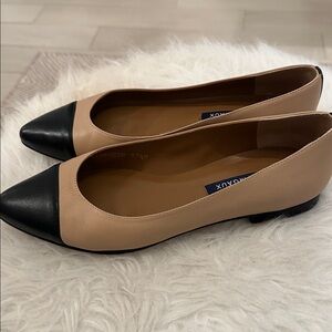 Margaux Black and Tan Pointed Flats